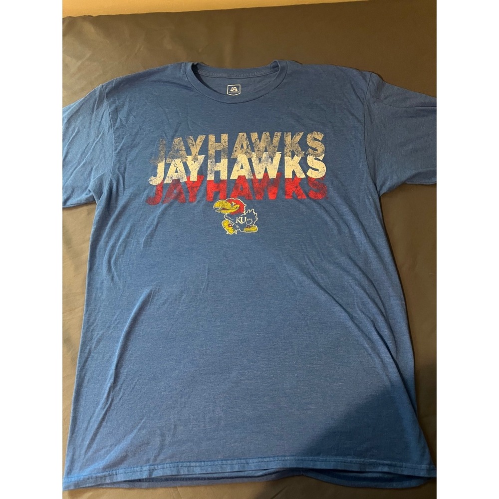 J. America Kansas Jayhawks T-Shirt Mens Large Blue KU NCAA Graphic Tee L